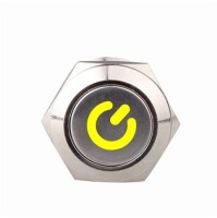 Flat Head 19mm 110-220V Waterproof Self-Locking Metal Push Button Switch With Yellow Led Light - 1