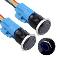 Flat Head 19mm 12-24V Waterproof Momentary Self-Resert Metal Push Button Switch With Yellow Led Light And Switch Socket Button Connector - 1