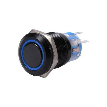 Flat Head 19mm 12-24V Waterproof Self-Locking Metal Push Button Switch With Blue Led Light - 1