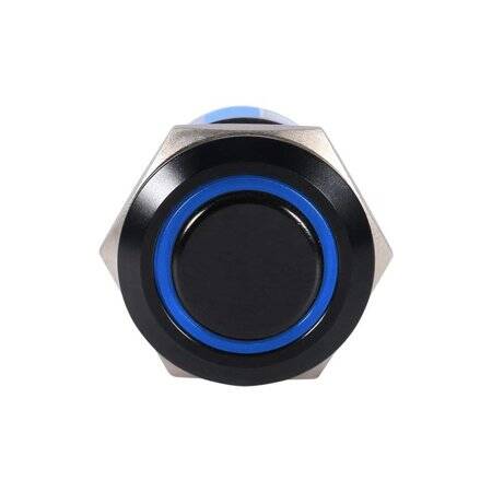 Flat Head 19mm 12-24V Waterproof Self-Locking Metal Push Button Switch With Blue Led Light - 2