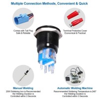 Flat Head 19mm 12-24V Waterproof Self-Locking Metal Push Button Switch With Blue Led Light - 3