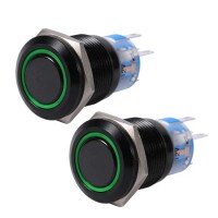 Flat Head 19mm 12-24V Waterproof Self-Locking Metal Push Button Switch With Green Led Light And Switch Socket Button Connector - 1