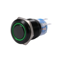 Flat Head 19mm 12-24V Waterproof Self-Locking Metal Push Button Switch With Green Led Light And Switch Socket Button Connector - 2