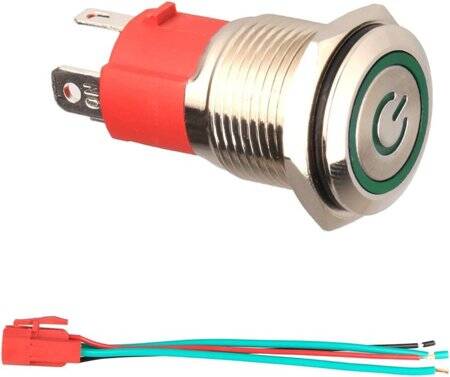 Flat Head 19mm 12-24V Waterproof Self-Locking Metal Push Button Switch With Green Led Light - 1