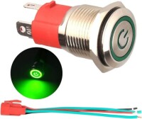 Flat Head 19mm 12-24V Waterproof Self-Locking Metal Push Button Switch With Green Led Light - 2