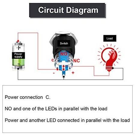 Flat Head 19mm 12-24V Waterproof Self-Locking Metal Push Button Switch With Red Led Light And Switch Socket Button Connector - 4