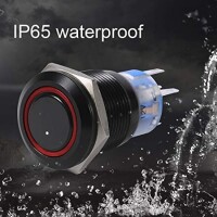 Flat Head 19mm 12-24V Waterproof Self-Locking Metal Push Button Switch With Red Led Light And Switch Socket Button Connector - 5