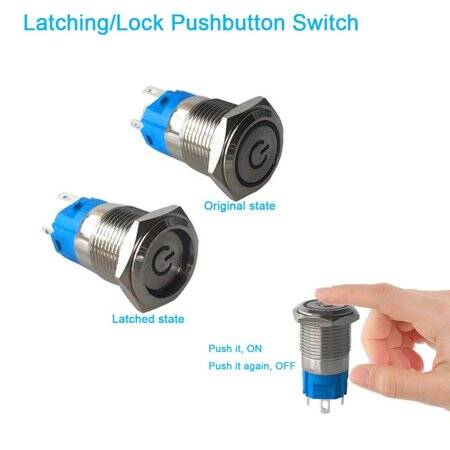 Flat Head 19mm 12-24V Waterproof Self-Locking Metal Push Button Switch With Yellow Led Light And Switch Socket Button Connector - 3