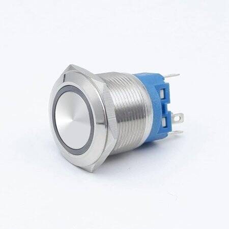 Flat Head 22mm 110-220V Waterproof Momentary Self-Resert Metal Push Button Switch With Blue Led Light And Switch Socket Button Connector - 1