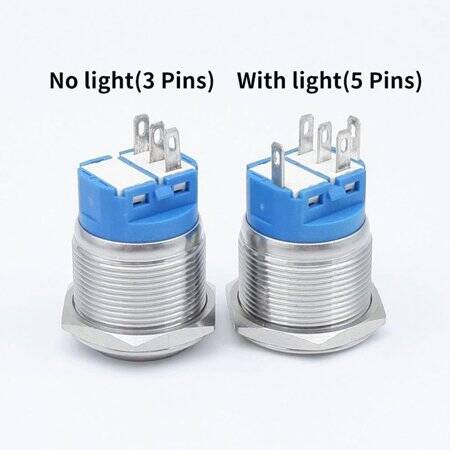 Flat Head 22mm 110-220V Waterproof Momentary Self-Resert Metal Push Button Switch With Blue Led Light And Switch Socket Button Connector - 3