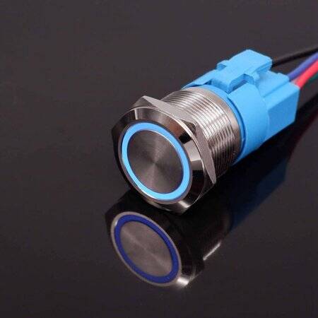 Flat Head 22mm 110-220V Waterproof Momentary Self-Resert Metal Push Button Switch With Blue Led Light - 1