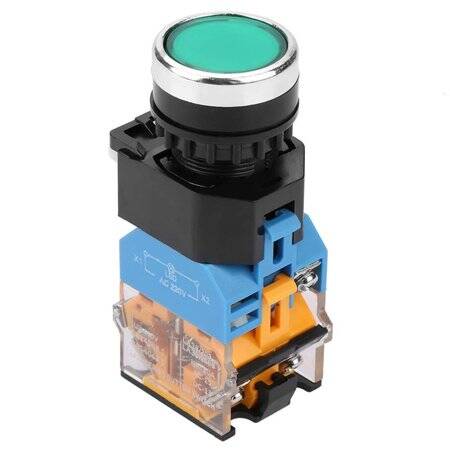 Flat Head 22mm 110-220V Waterproof Momentary Self-Resert Metal Push Button Switch With Green Led Light - 1