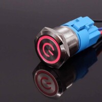 Flat Head 22mm 110-220V Waterproof Momentary Self-Resert Metal Push Button Switch With Red Led Light - 1