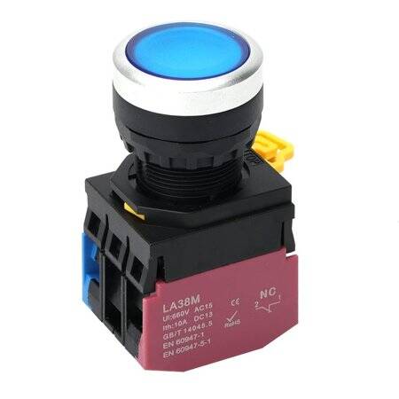 Flat Head 22mm 110-220V Waterproof Momentary Self-Reset Metal Push Button Switch With Blue Led Light And Switch Socket Button Connector - 1