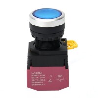 Flat Head 22mm 110-220V Waterproof Momentary Self-Reset Metal Push Button Switch With Blue Led Light And Switch Socket Button Connector - 2