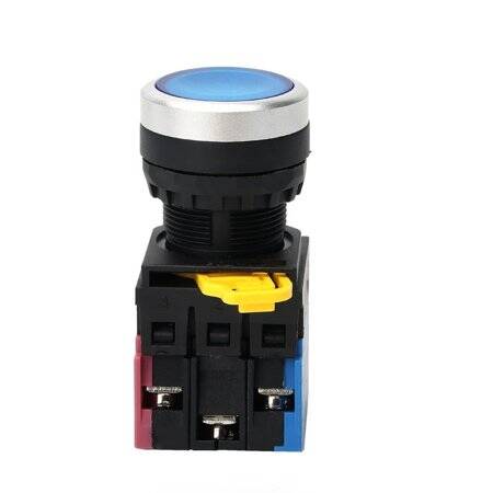 Flat Head 22mm 110-220V Waterproof Momentary Self-Reset Metal Push Button Switch With Blue Led Light And Switch Socket Button Connector - 3