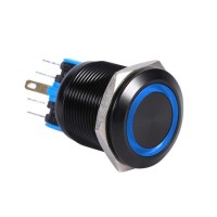 Flat Head 22mm 12-24V Waterproof Momentary Self-Resert Metal Push Button Switch With White Led Light And Switch Socket Button Connector - 3