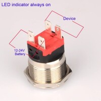 Flat Head 22mm 12-24V Waterproof Self-Locking Metal Push Button Switch With Blue Led Light - 3