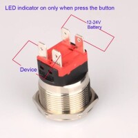 Flat Head 22mm 12-24V Waterproof Self-Locking Metal Push Button Switch With Blue Led Light - 4