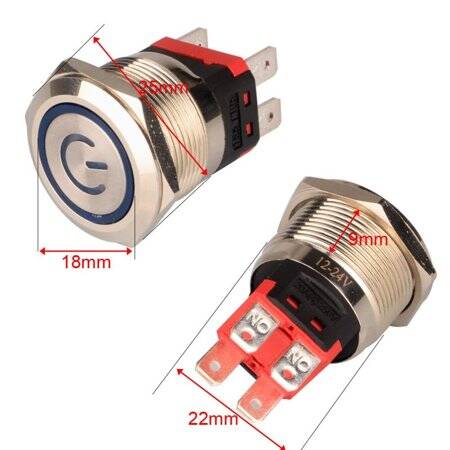 Flat Head 22mm 12-24V Waterproof Self-Locking Metal Push Button Switch With Blue Led Light - 5