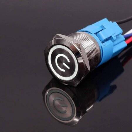 Flat Head 22mm 3-6V Waterproof Momentary Self-Resert Metal Push Button Switch With White Led Light - 1