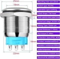 Flat Head 22mm 3-6V Waterproof Self-Locking Metal Push Button Switch With Blue Led light - 2