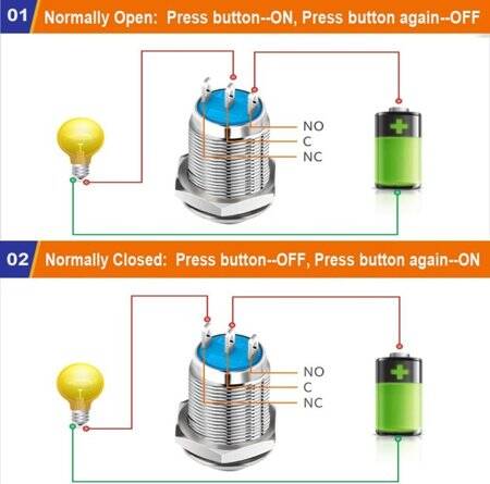 Flat Head 22mm 3-6V Waterproof Self-Locking Metal Push Button Switch With Blue Led light - 3