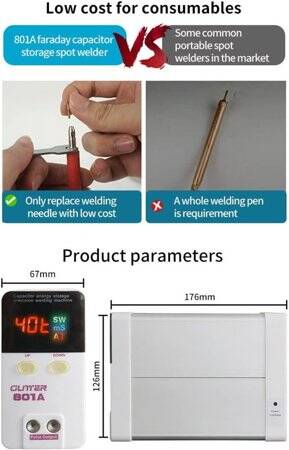 GLITTER 801A+ Energy Storage Capacitor Spot Welder +70A Welder Pen+Voltage Measuring Pen EU Plug - 1