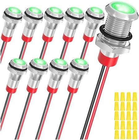 Green 10-24V 8mm LED Metal Indicator Light - 1