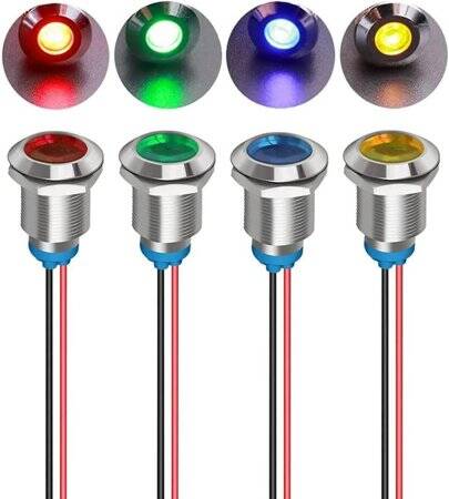 Green 3-9V 12mm LED Metal Indicator Light With 15cm Cable - 1