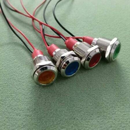 Green 3-9V 12mm LED Metal Indicator Light With 15cm Cable - 3