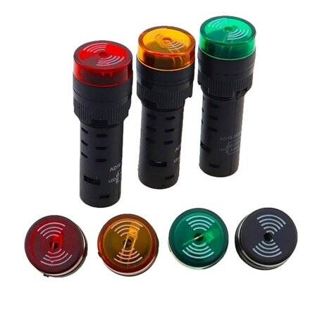 Green AC/DC12V 16mm AD16-16SM LED Signal Indicator Built-in Buzzer - 1