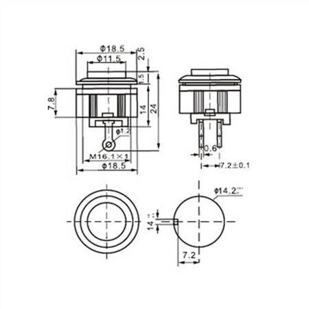 Green DS-500 2 PIN 14mm Thread Momentary Self-Reset Push Button Switch Press Off-NC - 3