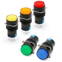 Green LA128A 12V 5PIN 16mm Thread Self-Locking Round Push Button Switch - 1