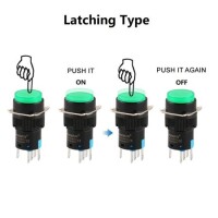 Green LA128A 12V 5PIN 16mm Thread Self-Locking Round Push Button Switch - 3