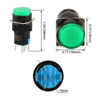 Green LA128A 12V 5PIN 16mm Thread Self-Locking Round Push Button Switch - 4