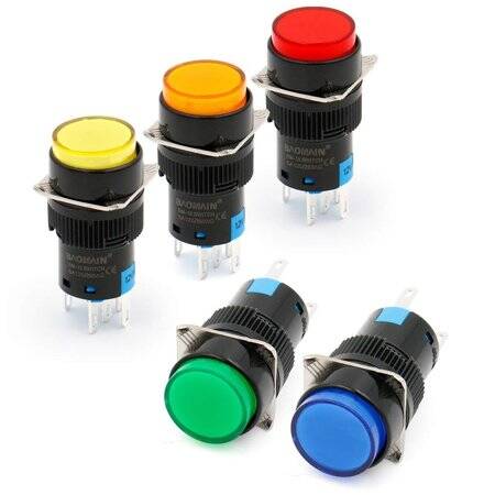 Green LA128A 220V 5PIN 16mm Thread Self-Locking Round Push Button Switch - 1