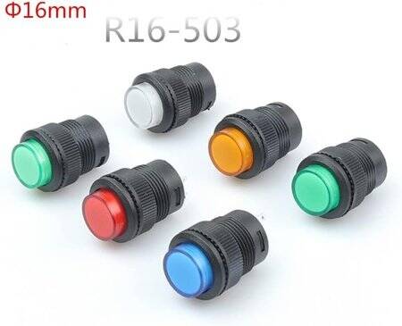 Green R16-503BD 16mm 4 Pin Momentary Self-Reset Mini Push Button Switch With Light - 2