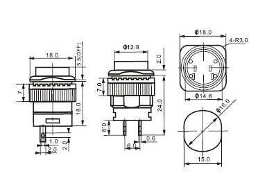 Green R16-504A 16mm 2 PIN Self-Locking On-Off Push Button Switch Without Light - 3