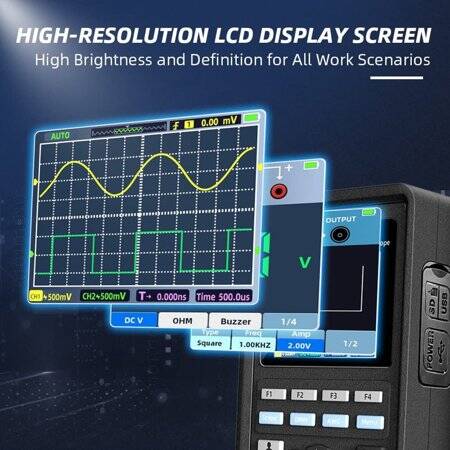 Hantek 2D72 70Mhz 2CH Oscilloscope + Waveform Generator + Multimeter US Plug With Battery - 3