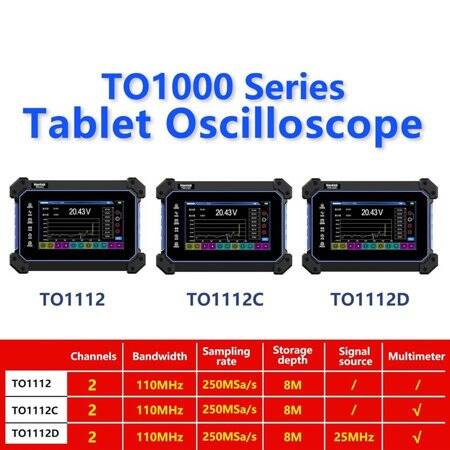 Hantek TO1112D Touch Screen Digital Oscilloscope 2 Kanal 110Mhz 250MSa/s + 25M Signal Source + Multimeter EU Plug With Battery - 3