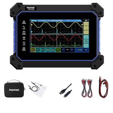 Hantek TO1112D Touch Screen Digital Oscilloscope 2 Kanal 110Mhz 250MSa/s + 25M Signal Source + Multimeter US Plug With Battery - 1