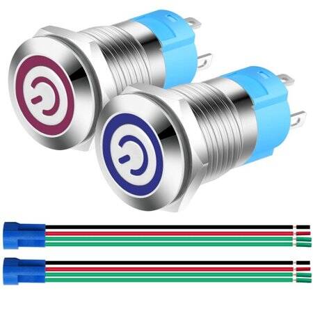 High Head 12mm 110-220V Waterproof Self-Locking Metal Push Button Switch With Blue Led Light And Switch Socket Button Connector - 1