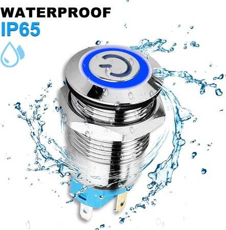 High Head 12mm 110-220V Waterproof Self-Locking Metal Push Button Switch With Blue Led Light And Switch Socket Button Connector - 2