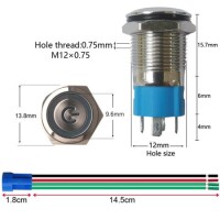 High Head 12mm 110-220V Waterproof Self-Locking Metal Push Button Switch With Blue Led Light And Switch Socket Button Connector - 3