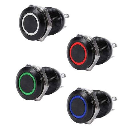 High Head 12mm 12-24V Waterproof Momentary Self-Reset Metal Push Button Switch With Green Led Light And Switch Socket Button Connector - 5