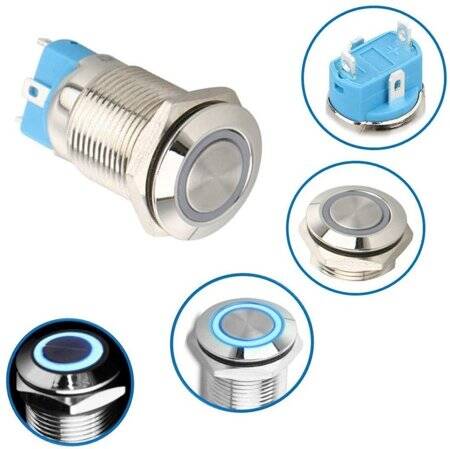 High Head 12mm 12-24V Waterproof Momentary Self-Reset Metal Push Button Switch With White Led Light And Switch Socket Button Connector - 4