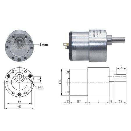 JGB37-520 DC6V 200RPM Miniature Forward And Reverse Brushed DC Speed Reducer Motor - 4