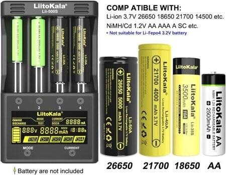 LiitoKala Lii-300 18650 Battery Charger 18650 26650 14500 10440 17500 1.2V AA AAA Capacity Test Usb 5V Output Large LCD Display Full Set EU Plug - 3