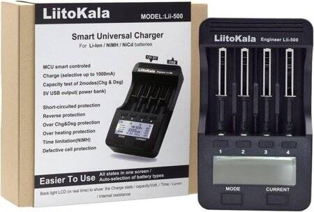 LiitoKala Lii-500 Multifunction Charger 18650/18650/26650 Usb 5V Output Large LCD Display Full Set EU Plug - 1